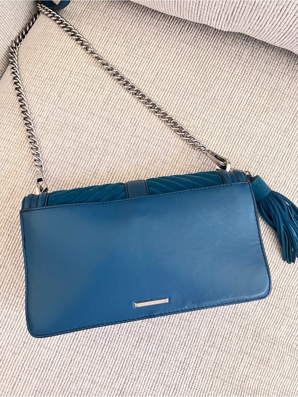 Rebecca Minkoff Love Teal Blue Quilted Suede Chain Crossbody Bag - Picture 2 of 7